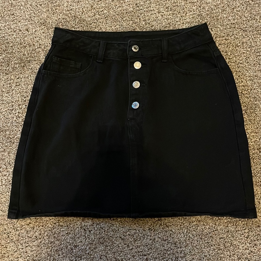 SHEIN Black Button Up Jean Skirt